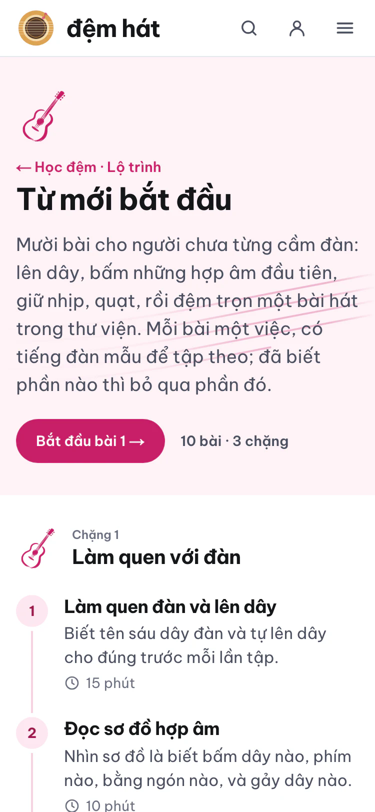 Lộ trình Từ mới bắt đầu, chia ba chặng.