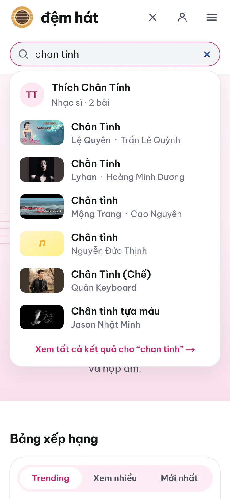Gõ "chan tinh", gợi ý hiện ngay khi đang gõ.
